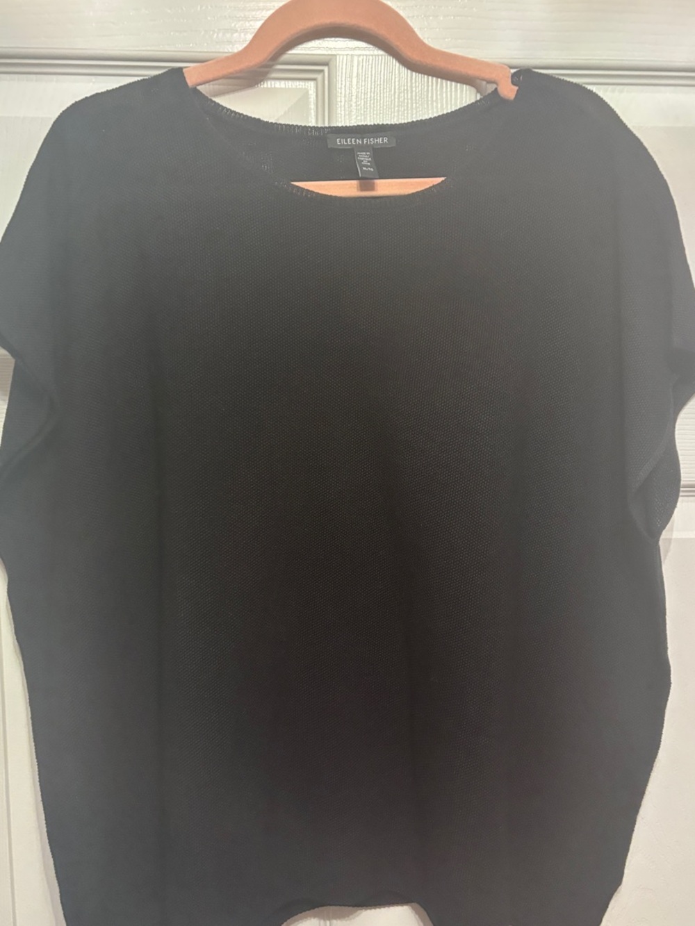 Eileen Fisher Black Boxy Short Sleeve Linen Blend Knit Top -XL
